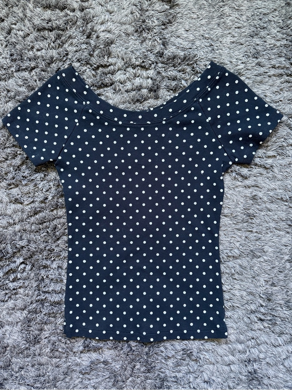 Brandy Melville Navy Polka Dot Off-Shoulder Top
